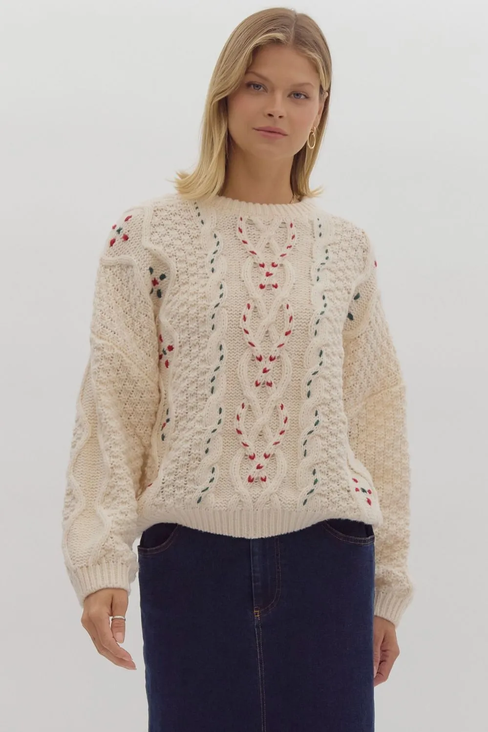 Luna Cable Knit Stitching Detail Sweater - Ivory