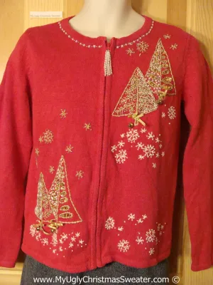 Major Bling Tacky Cheesy Holiday Sweater with Dangling Zipper Pull (f1179)