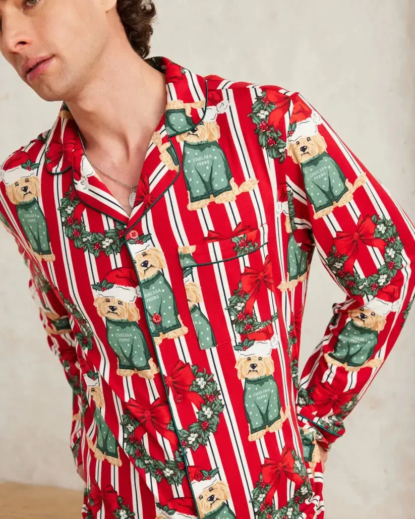 Men's Christmas Dog & Wreath Print Long Pyjama Set