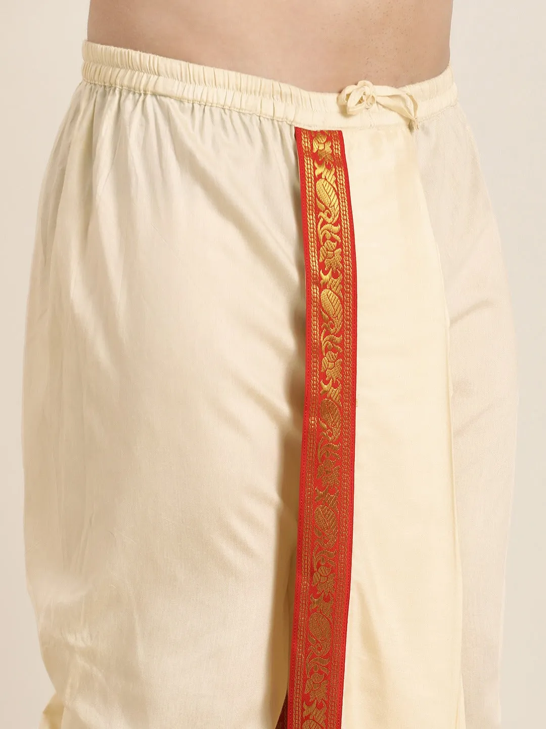 Men's Cream Cotton Blend Kurta Dhoti And Dupatta - Vastramay