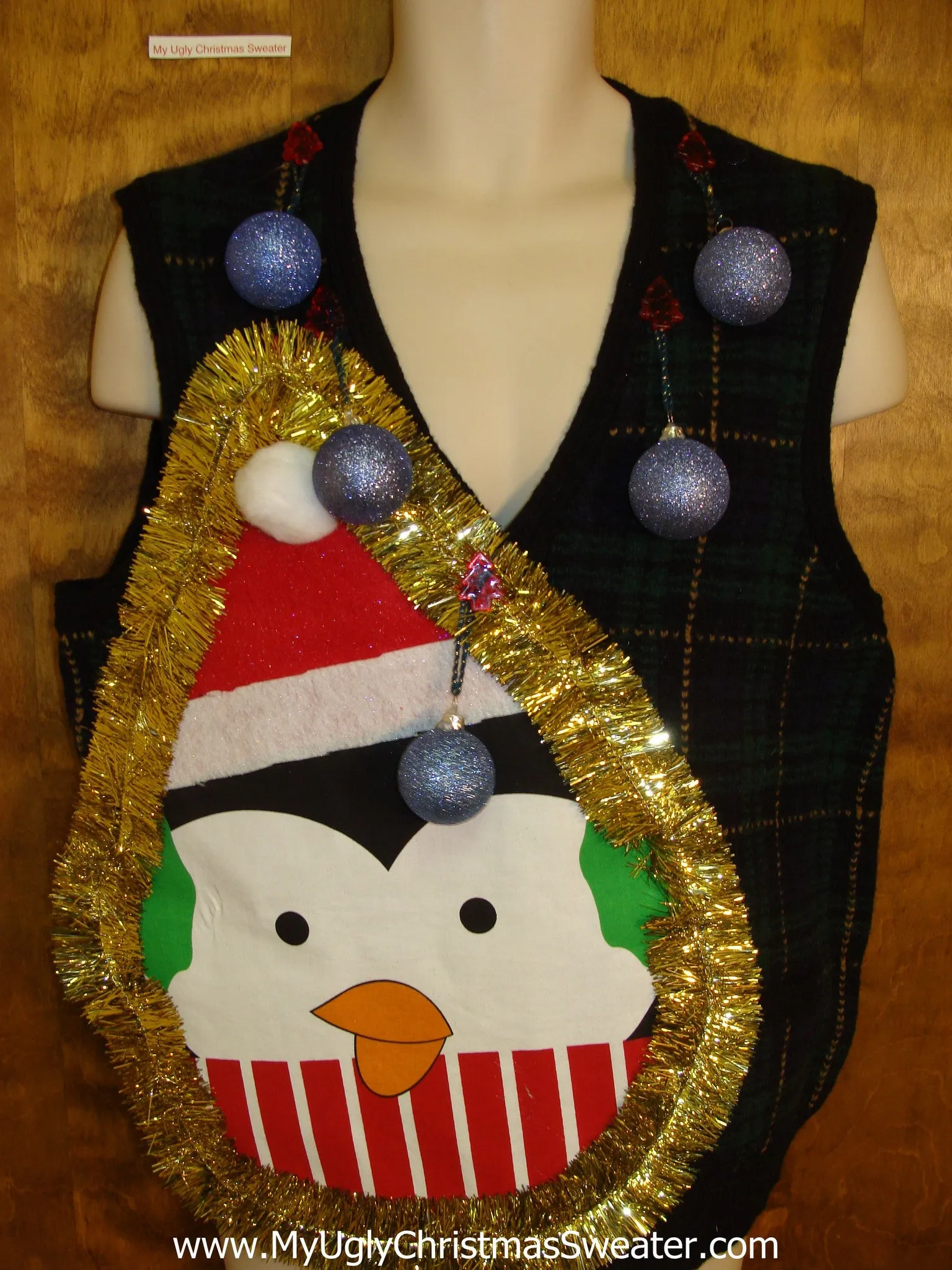 Mens Funny Penguin 3D Ugly Xmas Sweater Vest