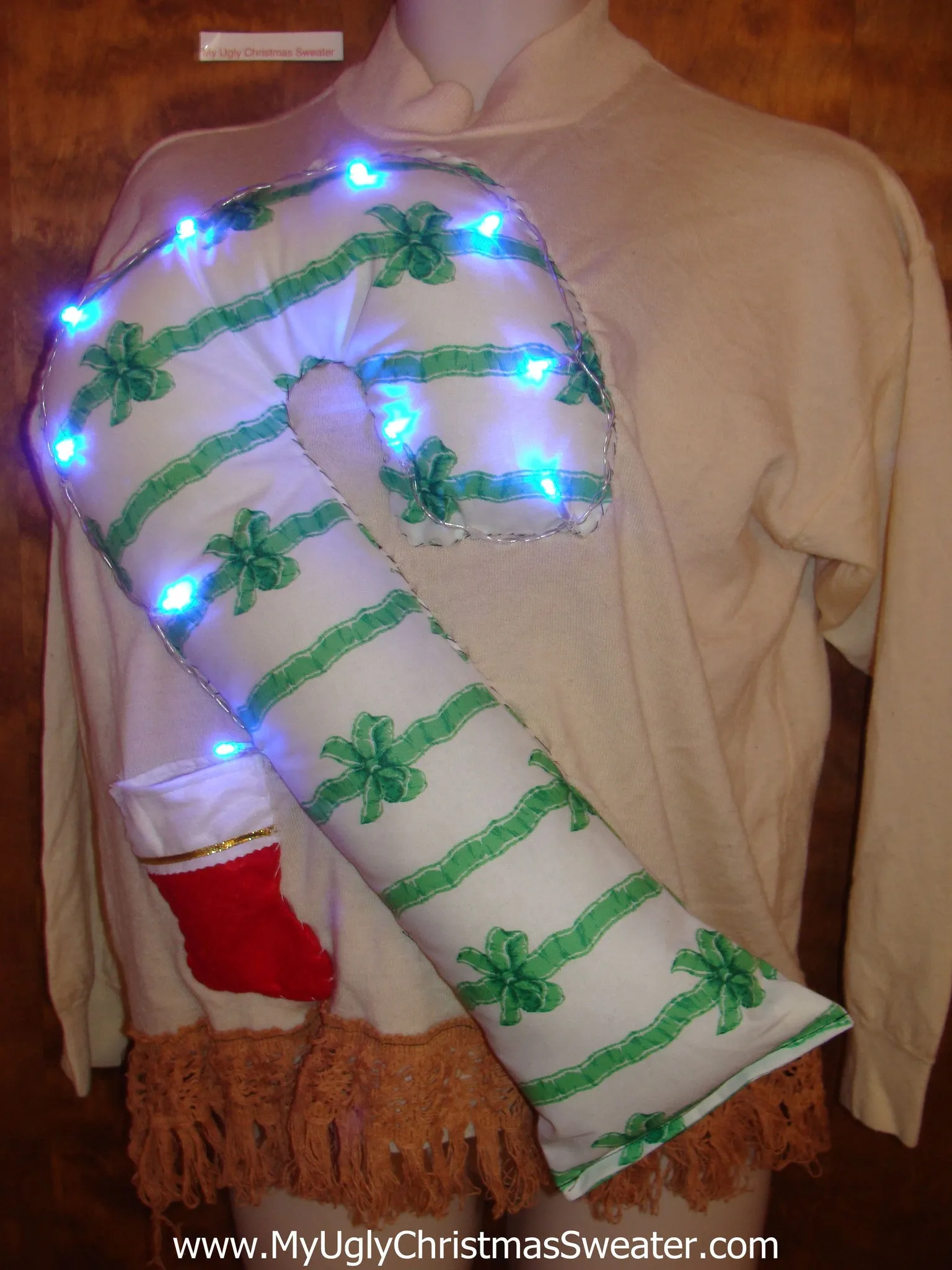 Mens Light Up Funny Christmas Sweater Huge 3D Candy Cane