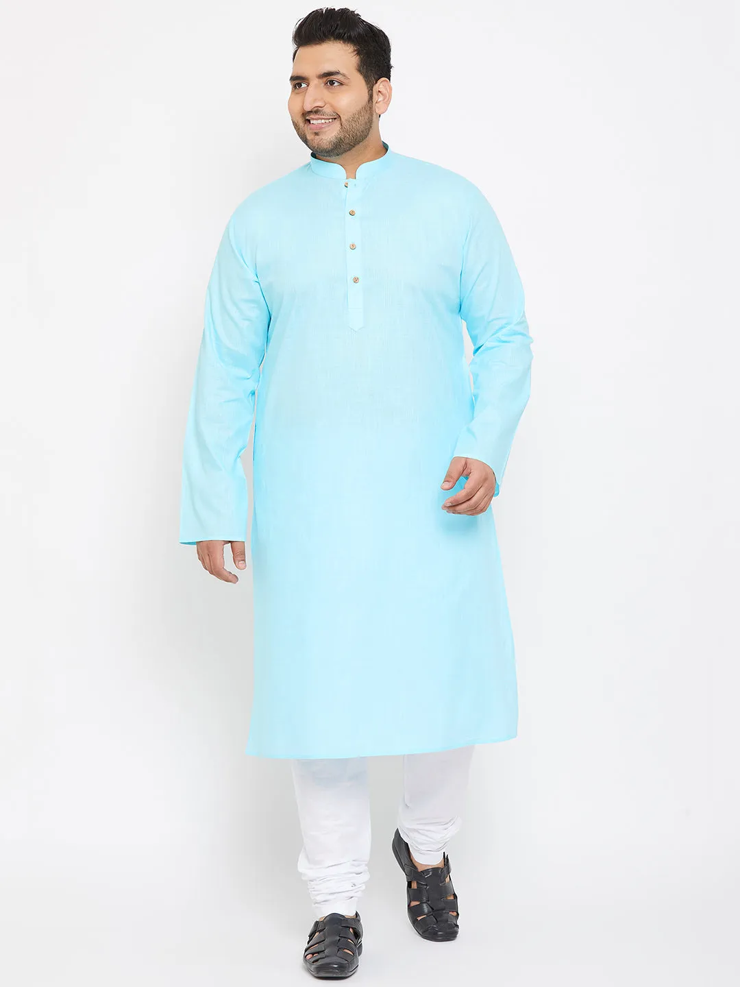 Men's Plus Aqua Blue Cotton Blend Kurta - Vastramay