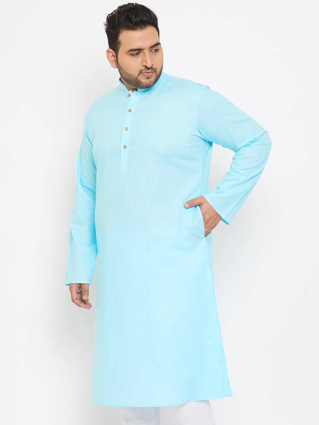 Men's Plus Aqua Blue Cotton Blend Kurta - Vastramay