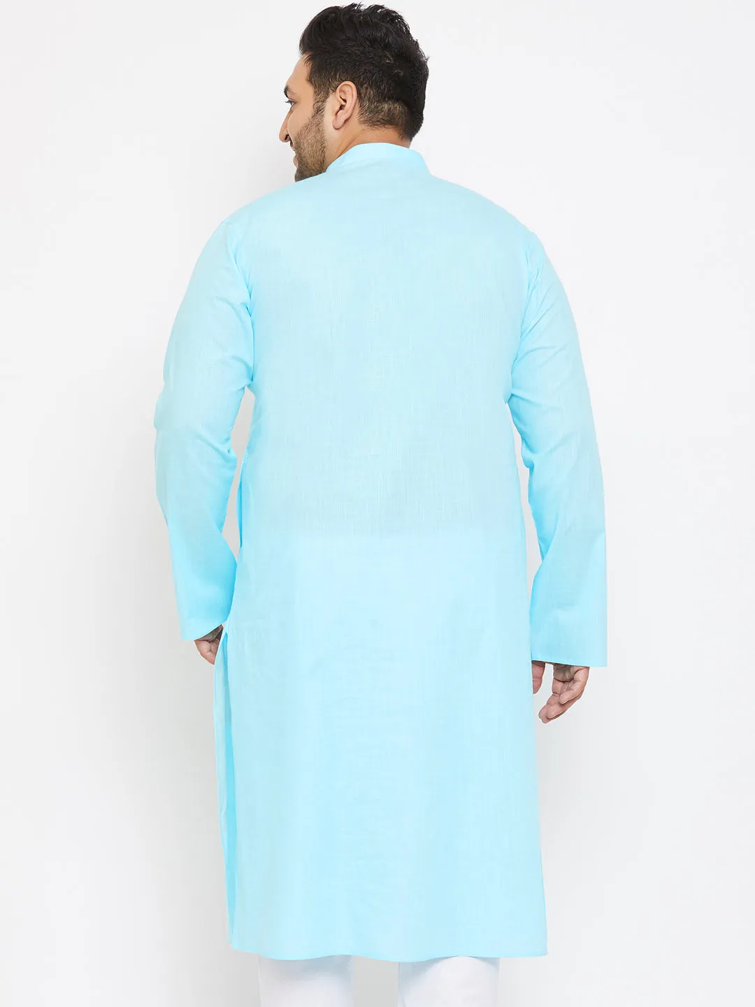 Men's Plus Aqua Blue Cotton Blend Kurta - Vastramay