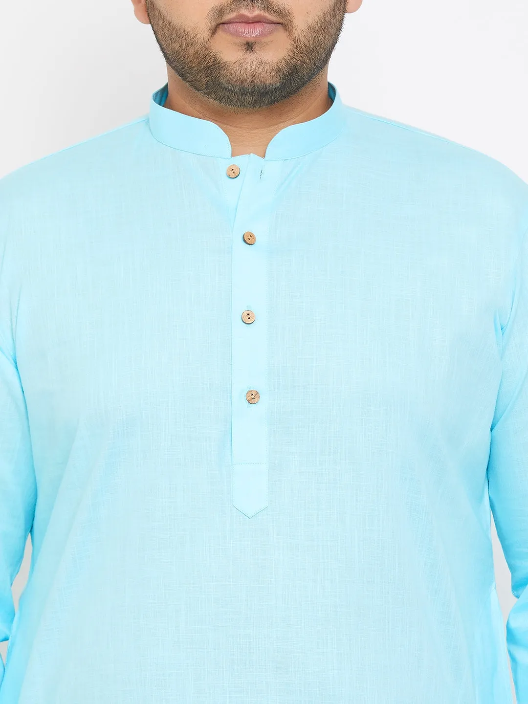 Men's Plus Aqua Blue Cotton Blend Kurta - Vastramay