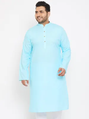 Men's Plus Aqua Blue Cotton Blend Kurta - Vastramay