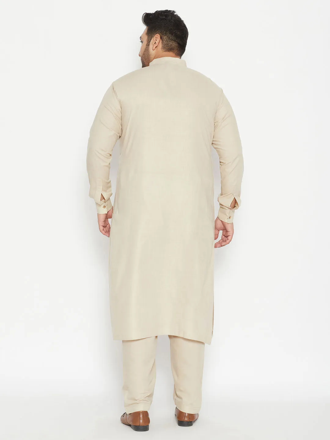 Men's Plus Green Cotton Blend Pathani Set - Vastramay