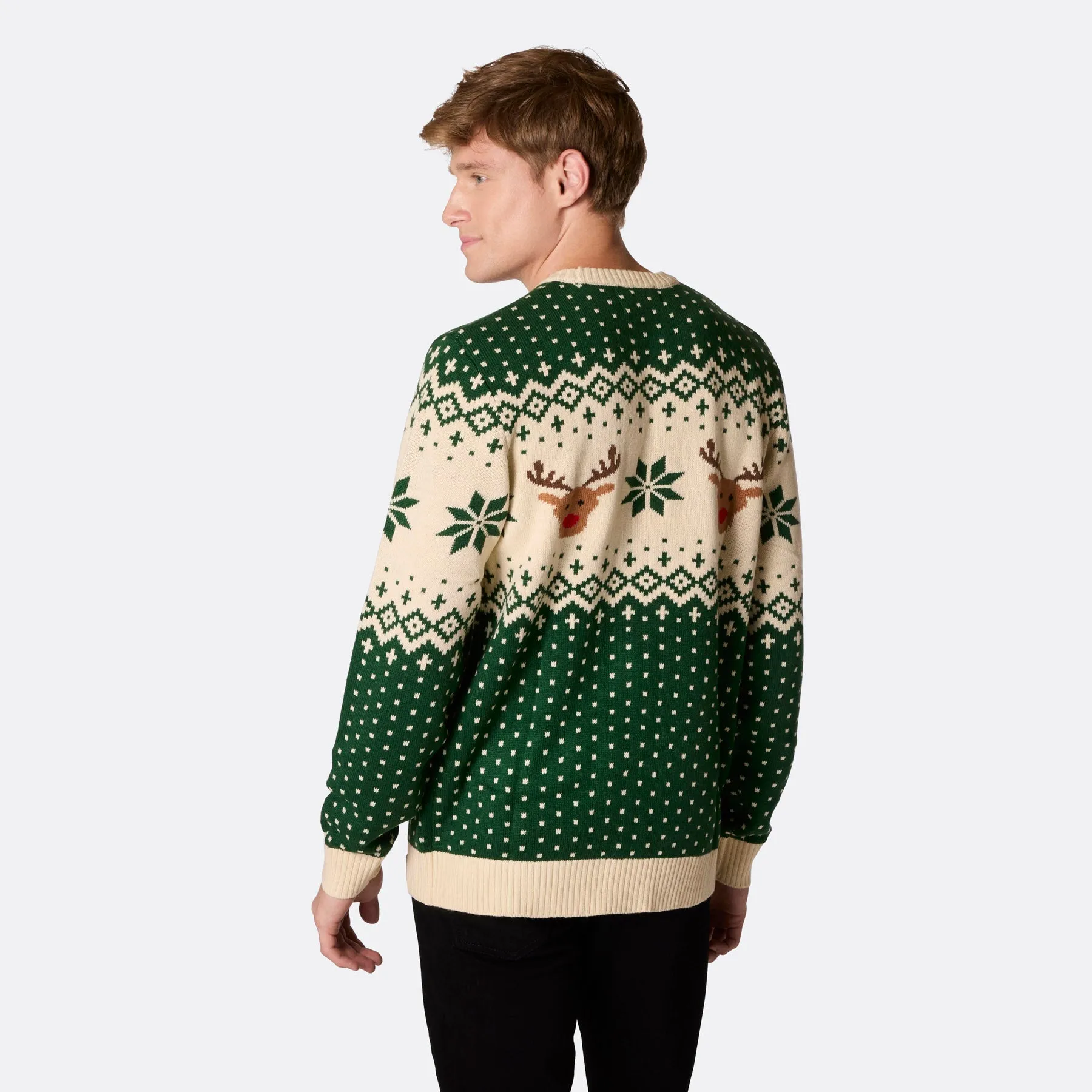 Men's Retro Reindeer Green Christmas Jumper