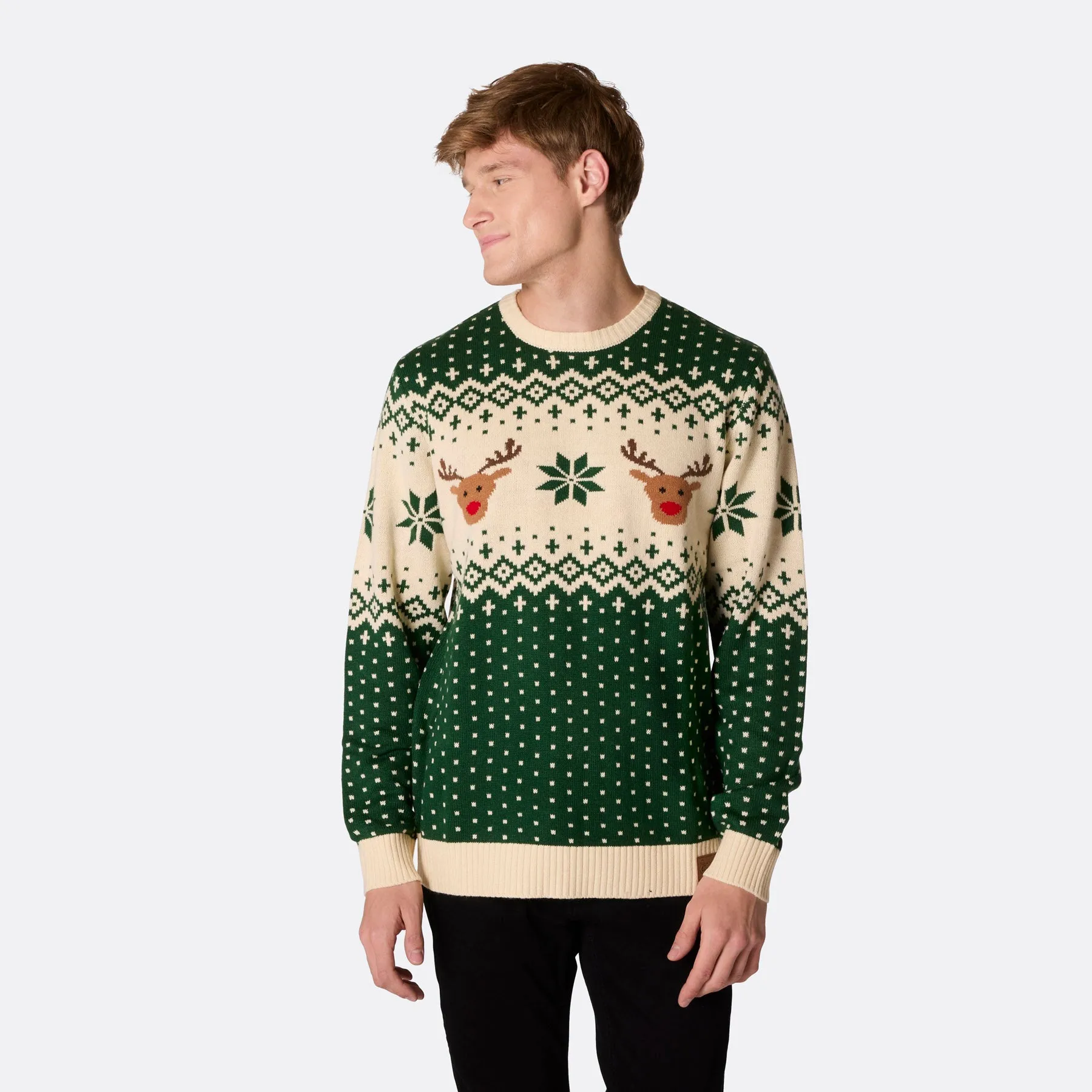 Men's Retro Reindeer Green Christmas Jumper