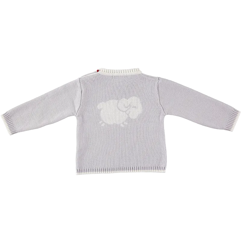 Merino Baby Jumper with Sheep Motif - Pearl Grey