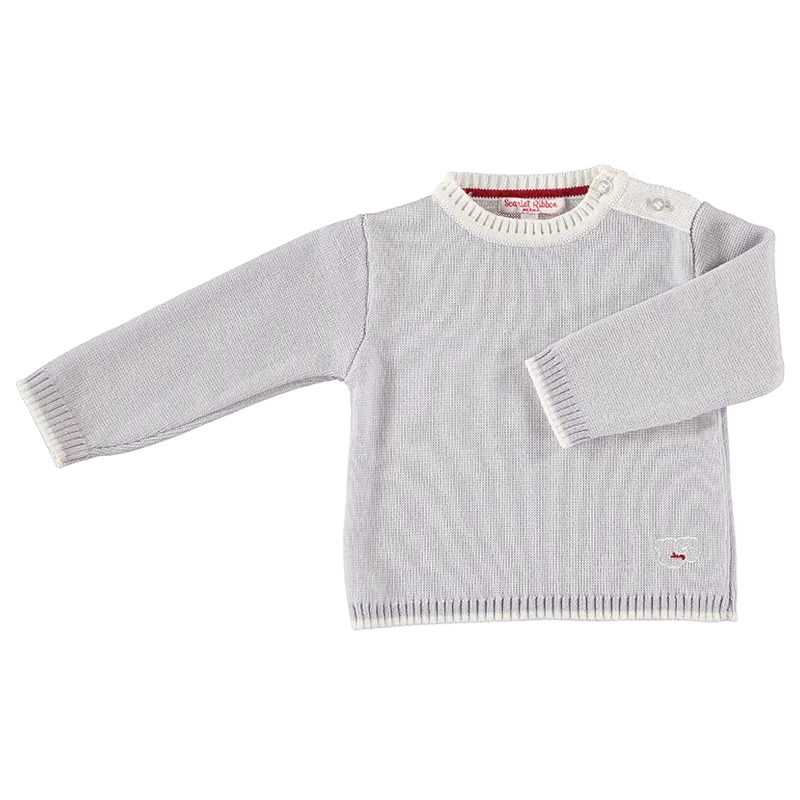 Merino Baby Jumper with Sheep Motif - Pearl Grey