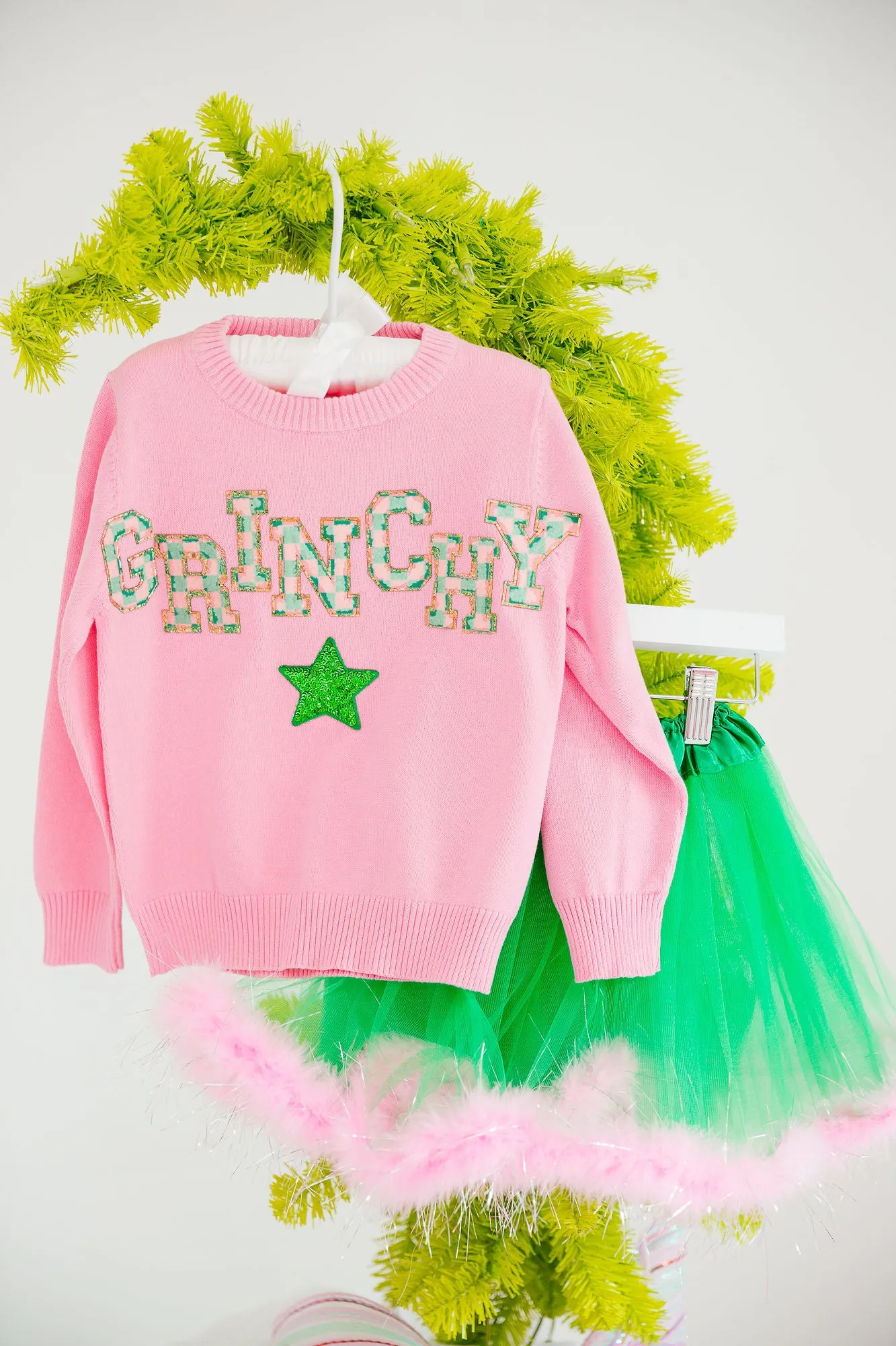 MINI KIDS GRINCHY STAR PINK SWEATER