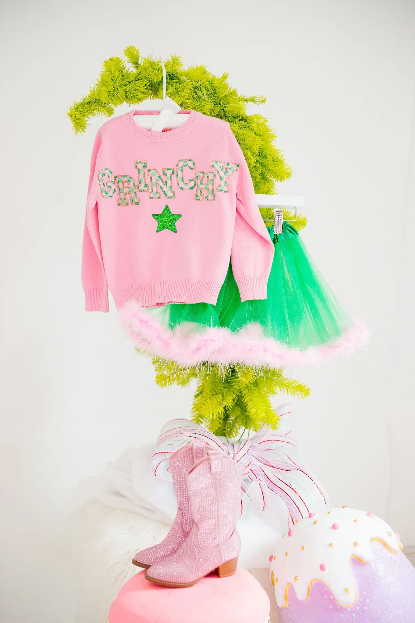 MINI KIDS GRINCHY STAR PINK SWEATER