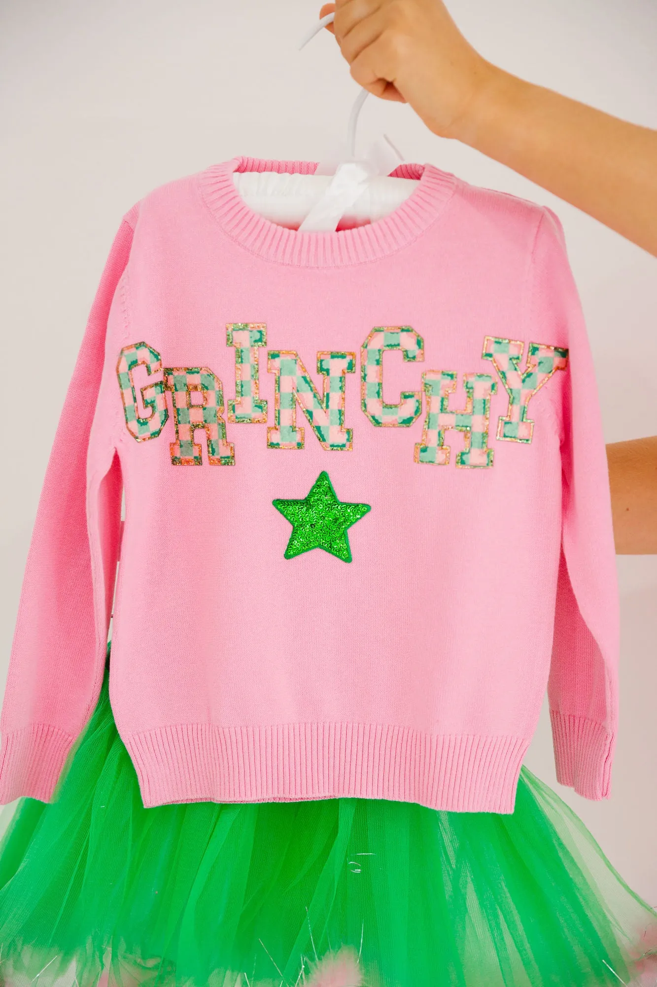 MINI KIDS GRINCHY STAR PINK SWEATER