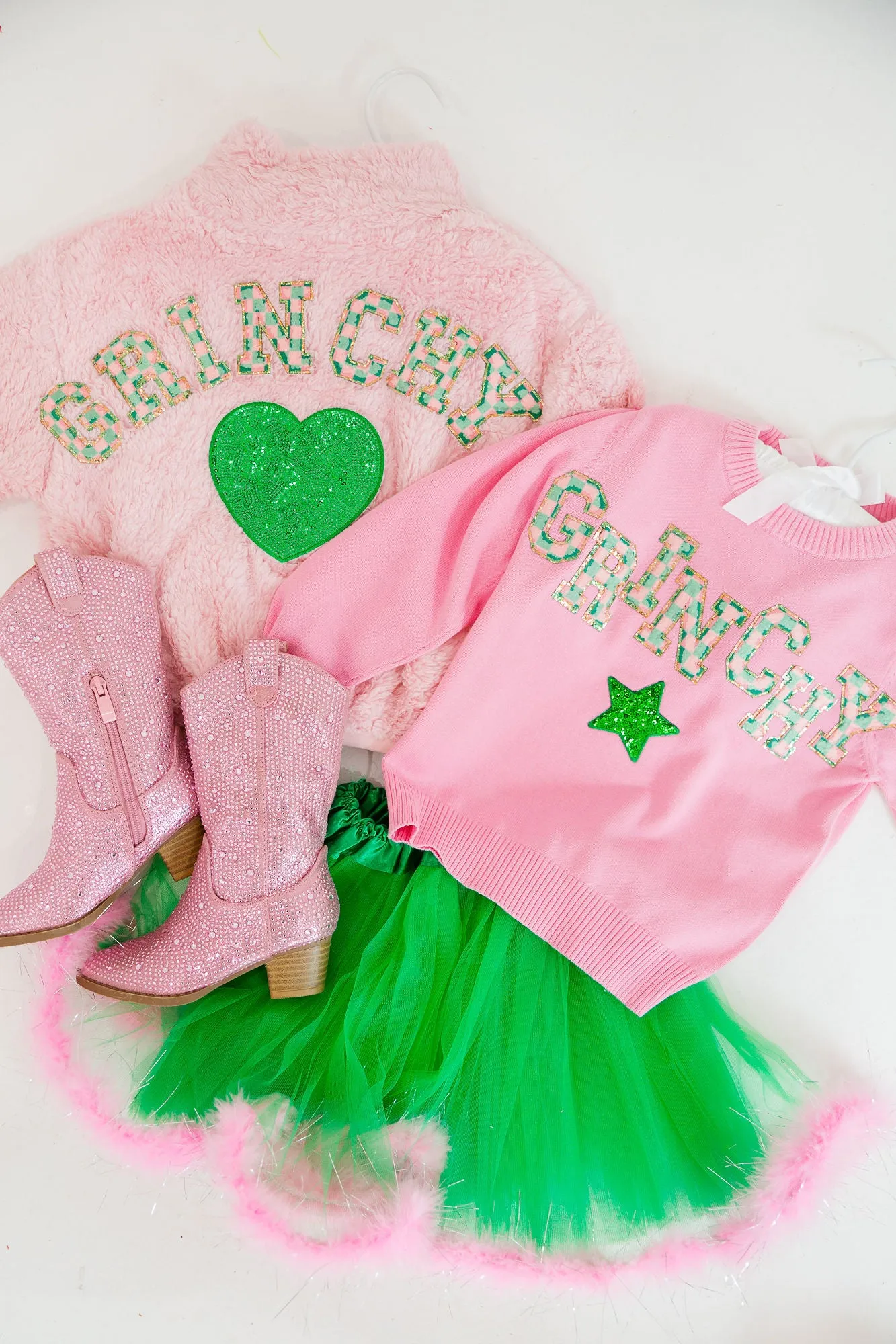 MINI KIDS GRINCHY STAR PINK SWEATER