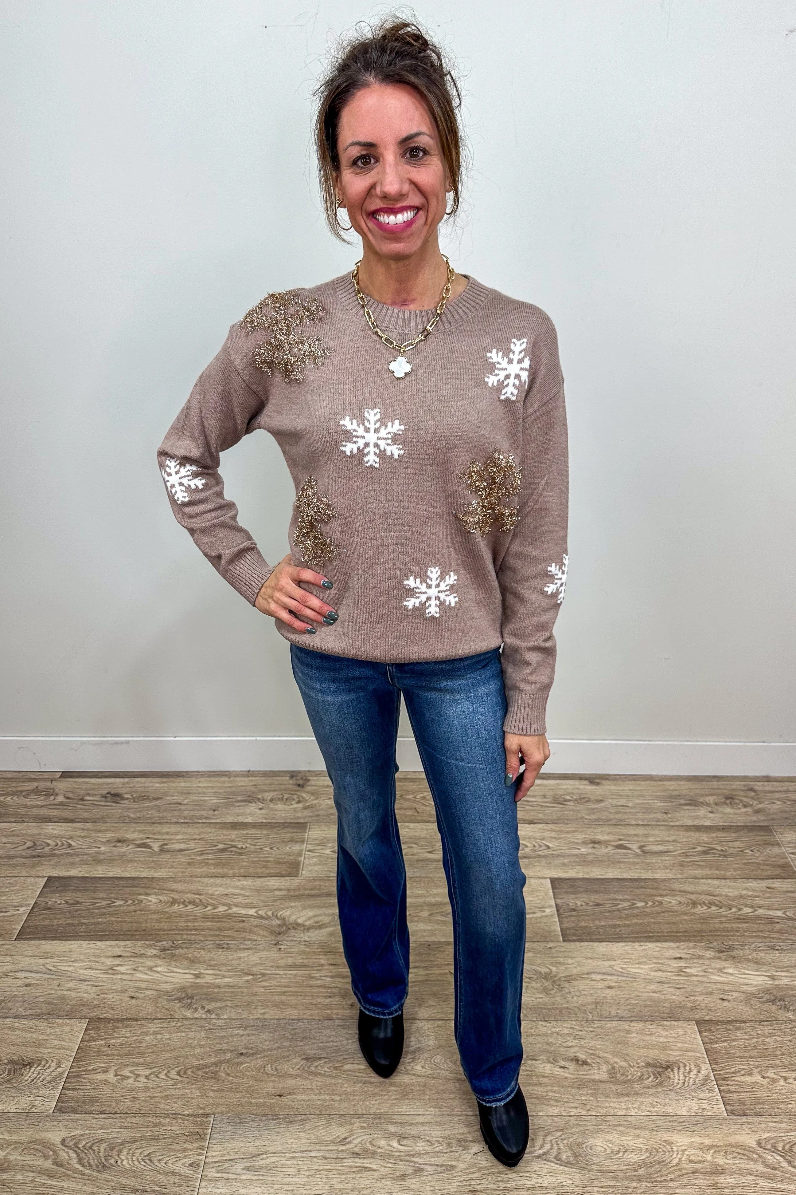 Mocha Sweater with Snowflakes