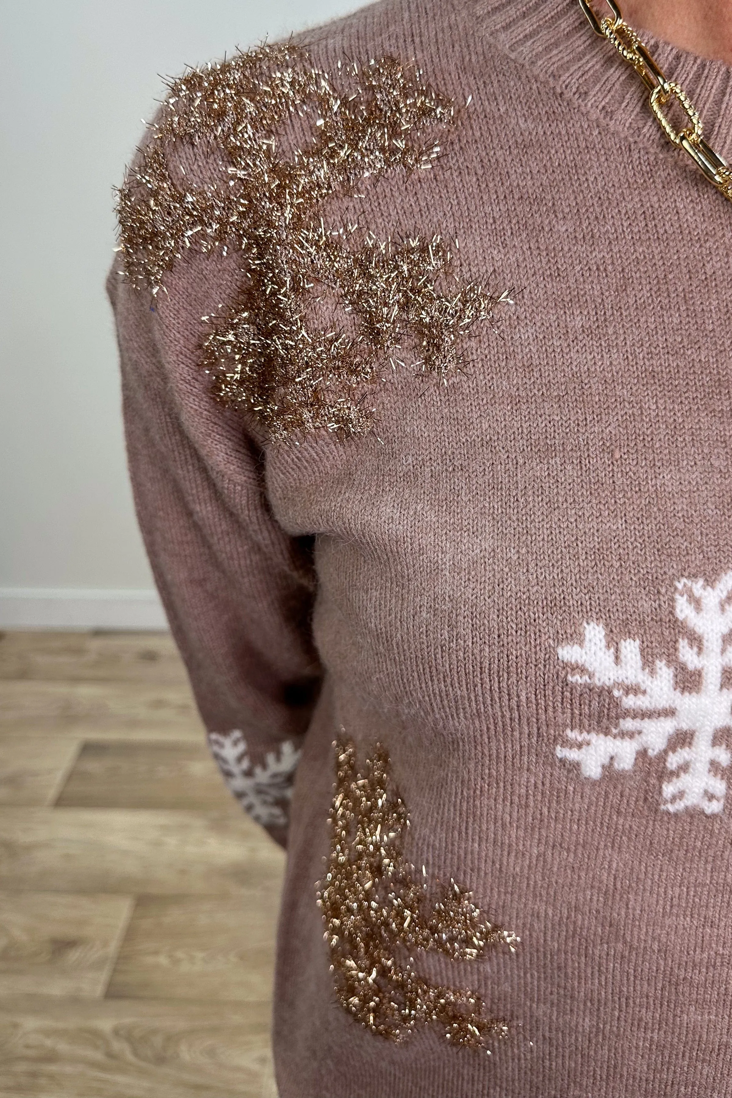 Mocha Sweater with Snowflakes