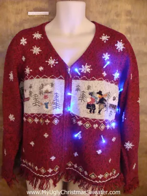 Nordic Ice Skaters Light Up Ugly Xmas Sweater