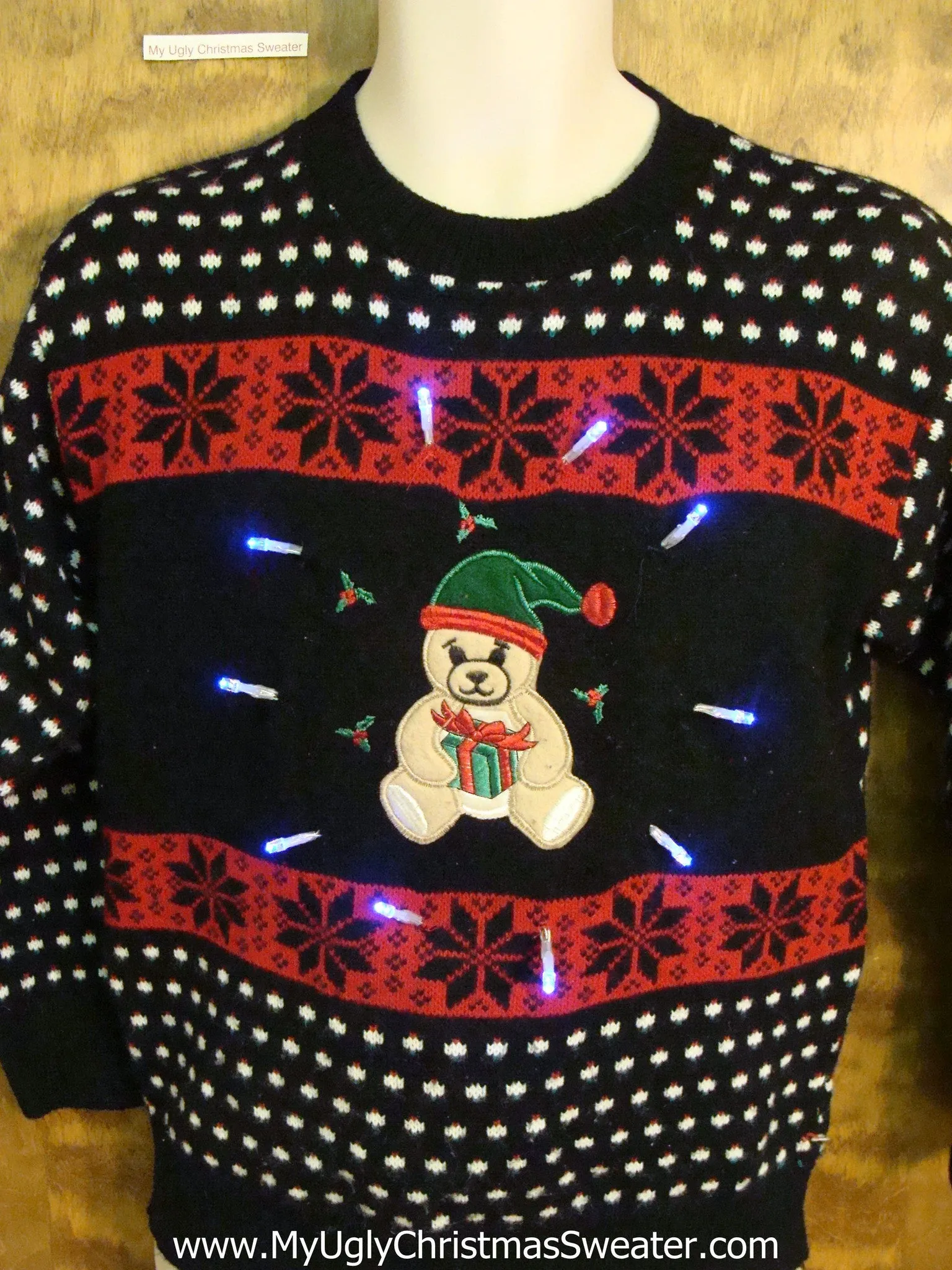 Nordic Style Light Up Ugly Xmas Sweater with Bear