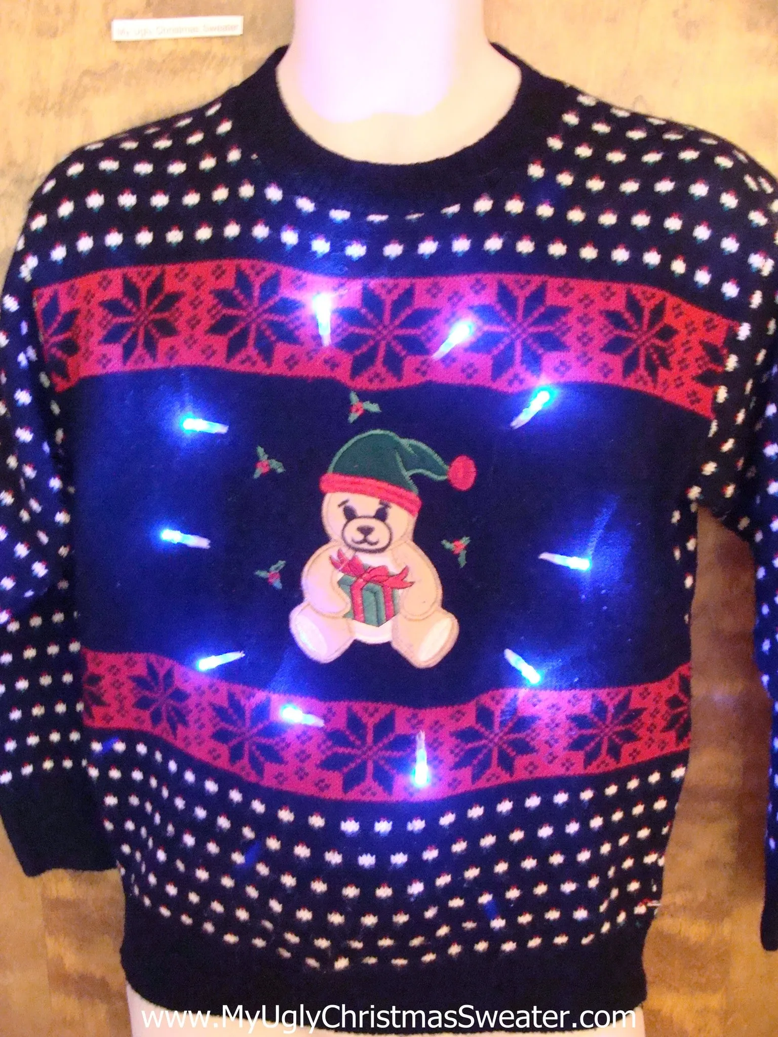 Nordic Style Light Up Ugly Xmas Sweater with Bear