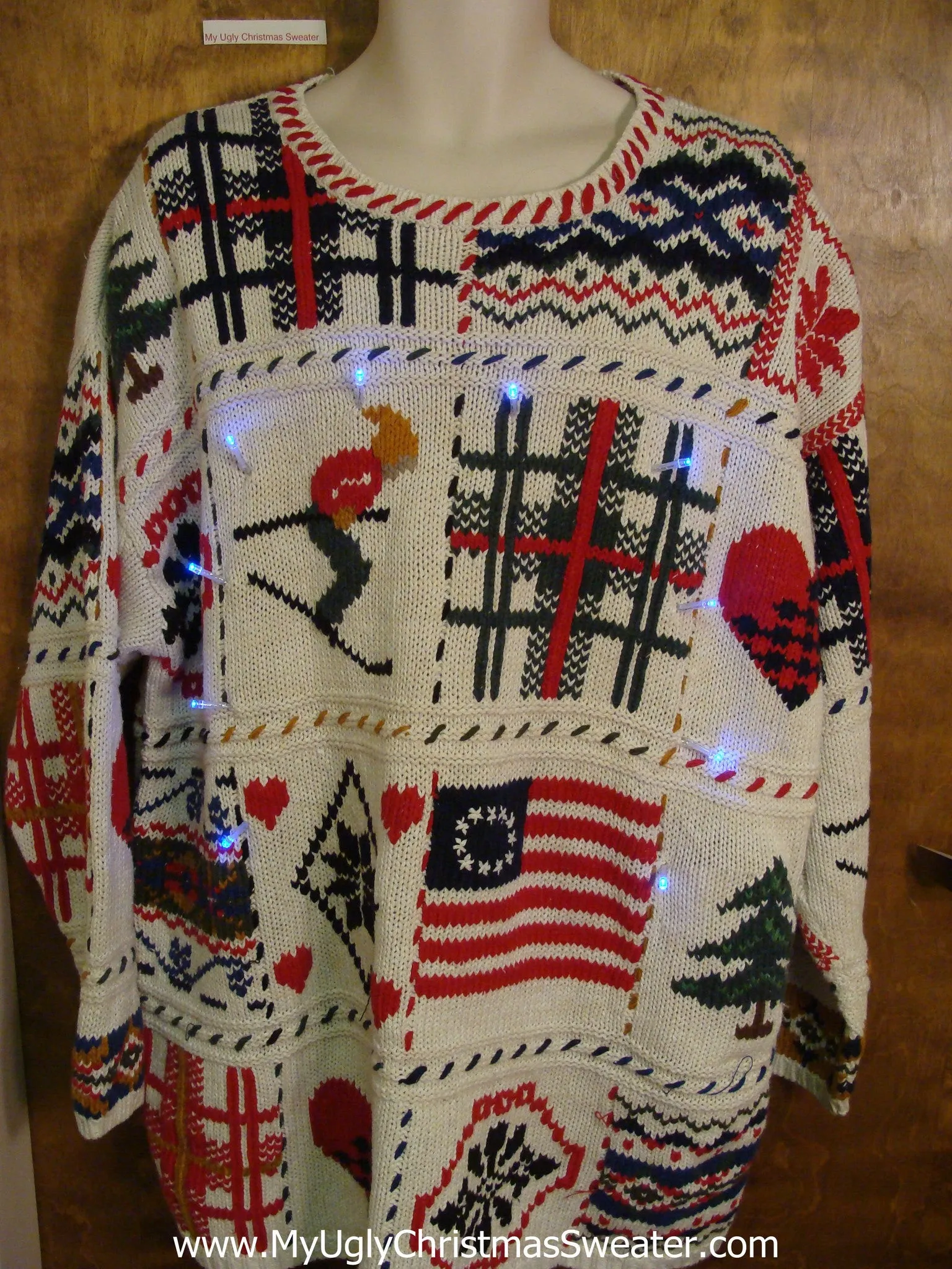 Patchwork Patriotic Light Up Ugly Xmas Sweater