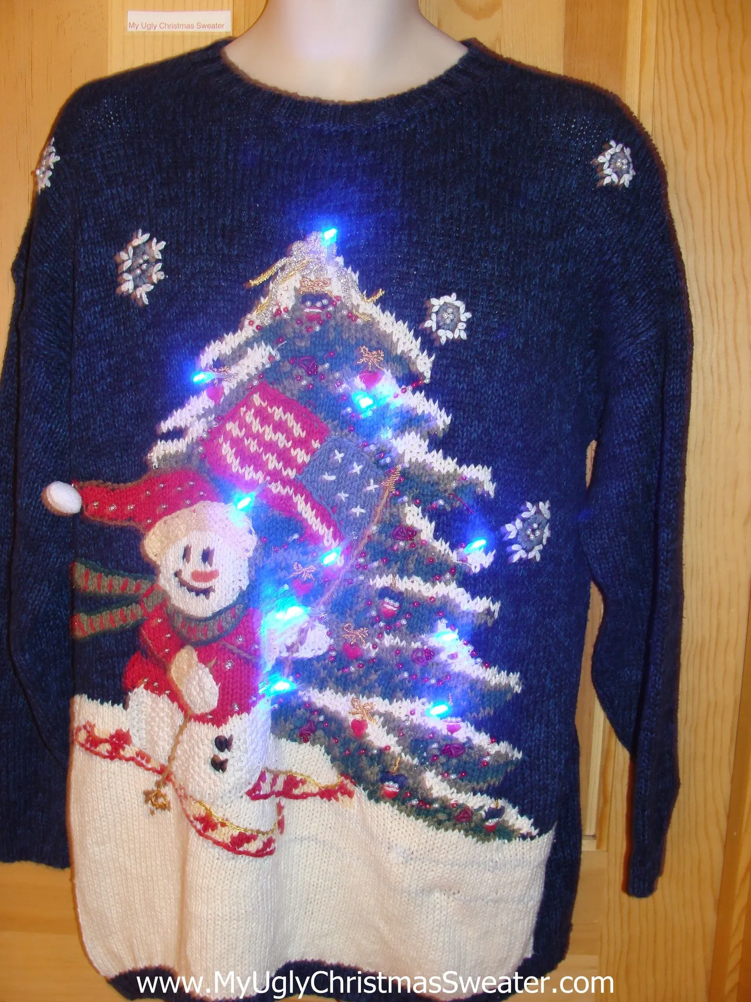 Patriotic Flag Ski Theme Light Up Christmas Sweater