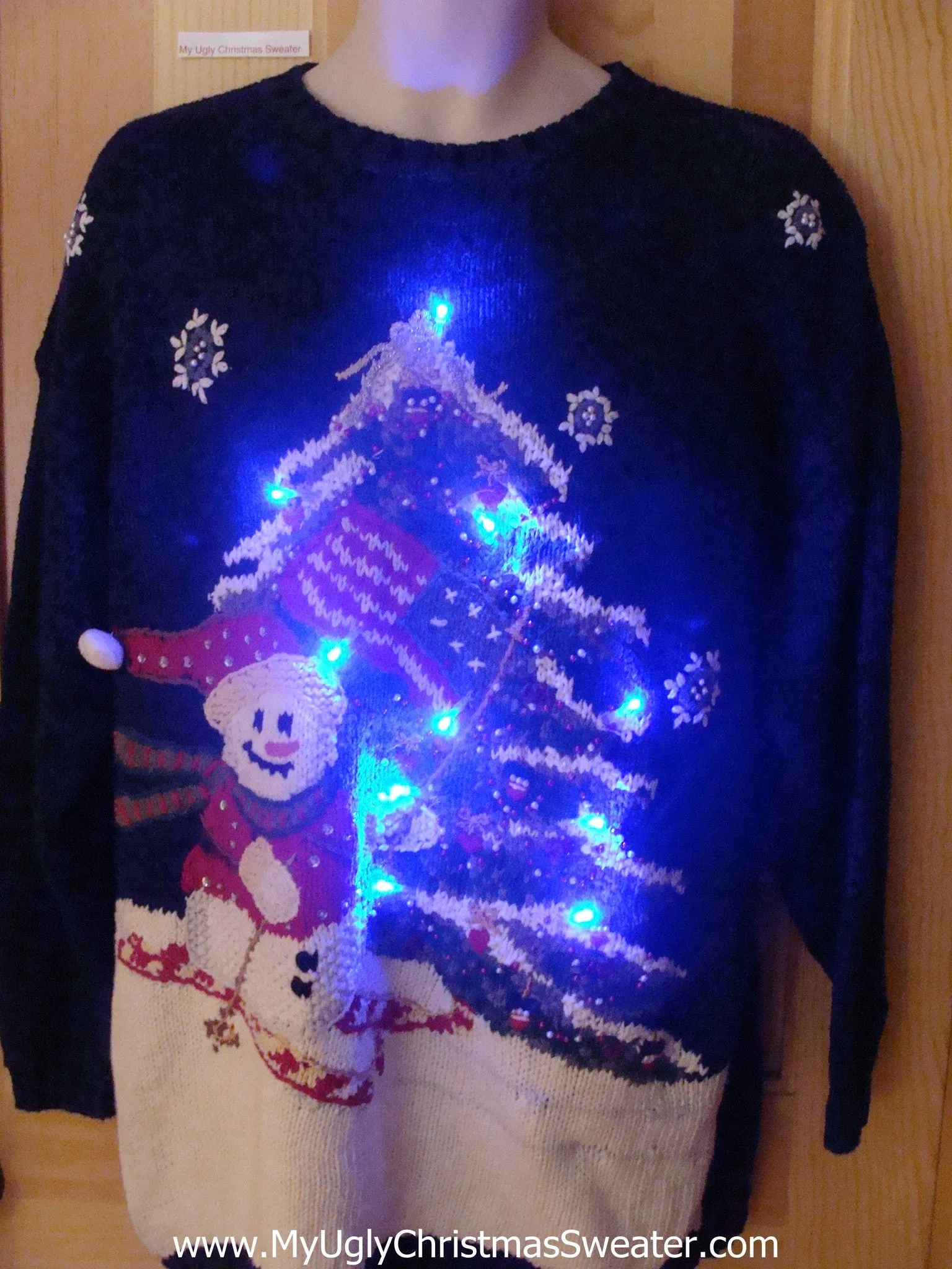 Patriotic Flag Ski Theme Light Up Christmas Sweater