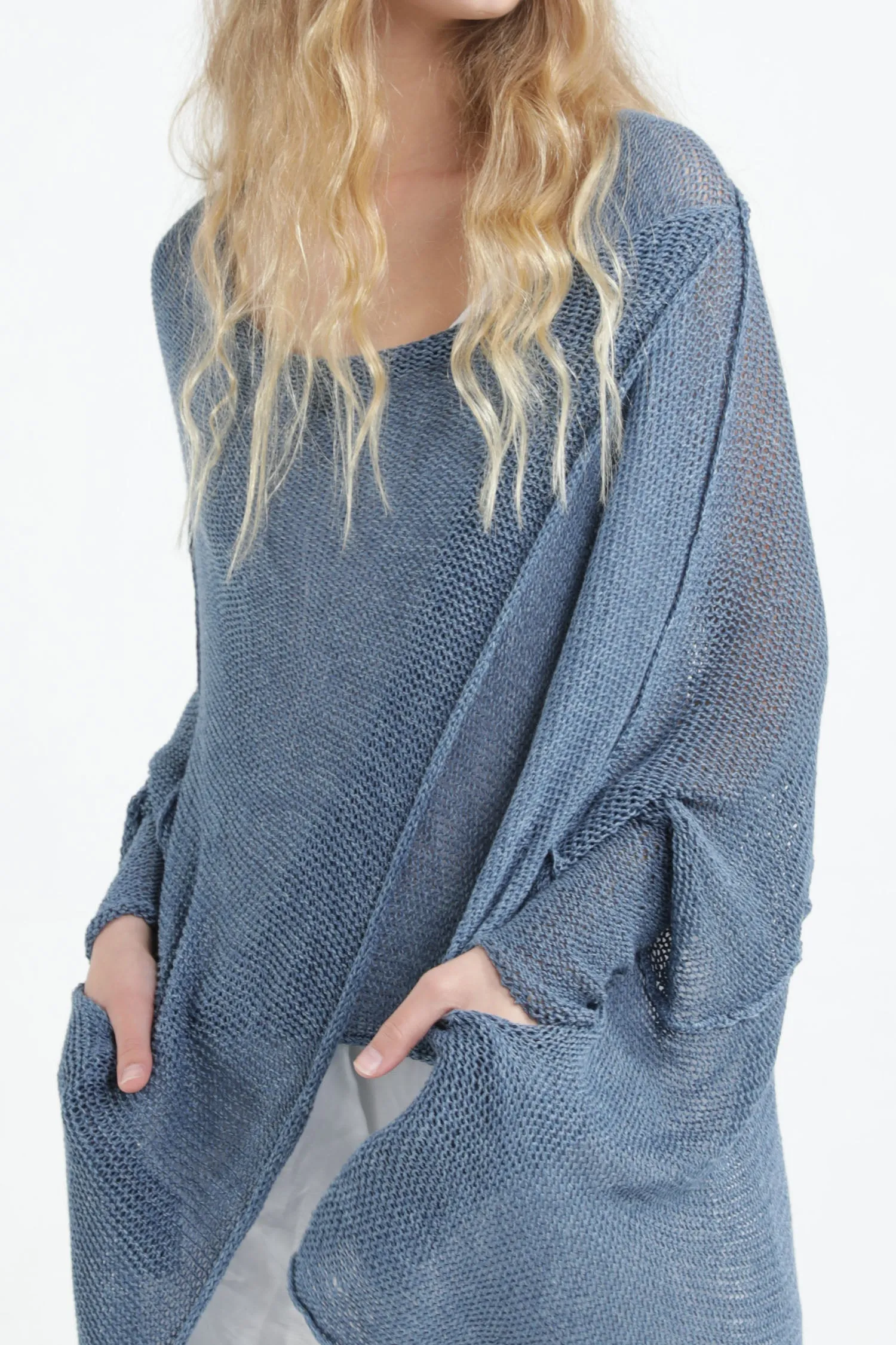 Peacock Blue Oversize T Light Sweater with Pockets