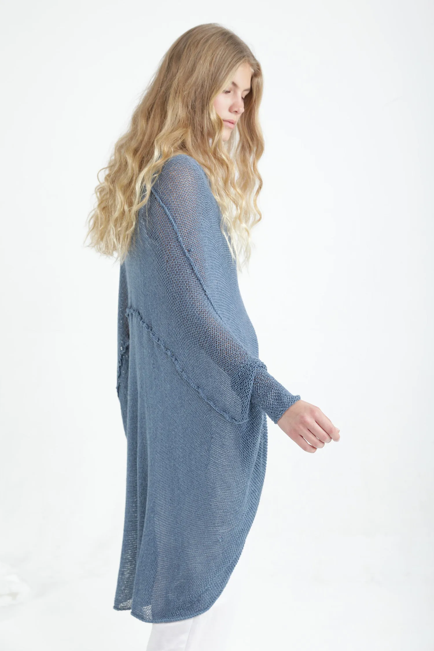 Peacock Blue Oversize T Light Sweater with Pockets