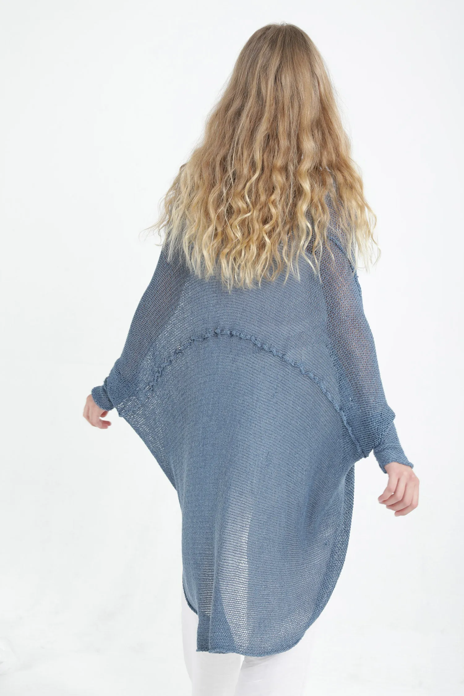 Peacock Blue Oversize T Light Sweater with Pockets