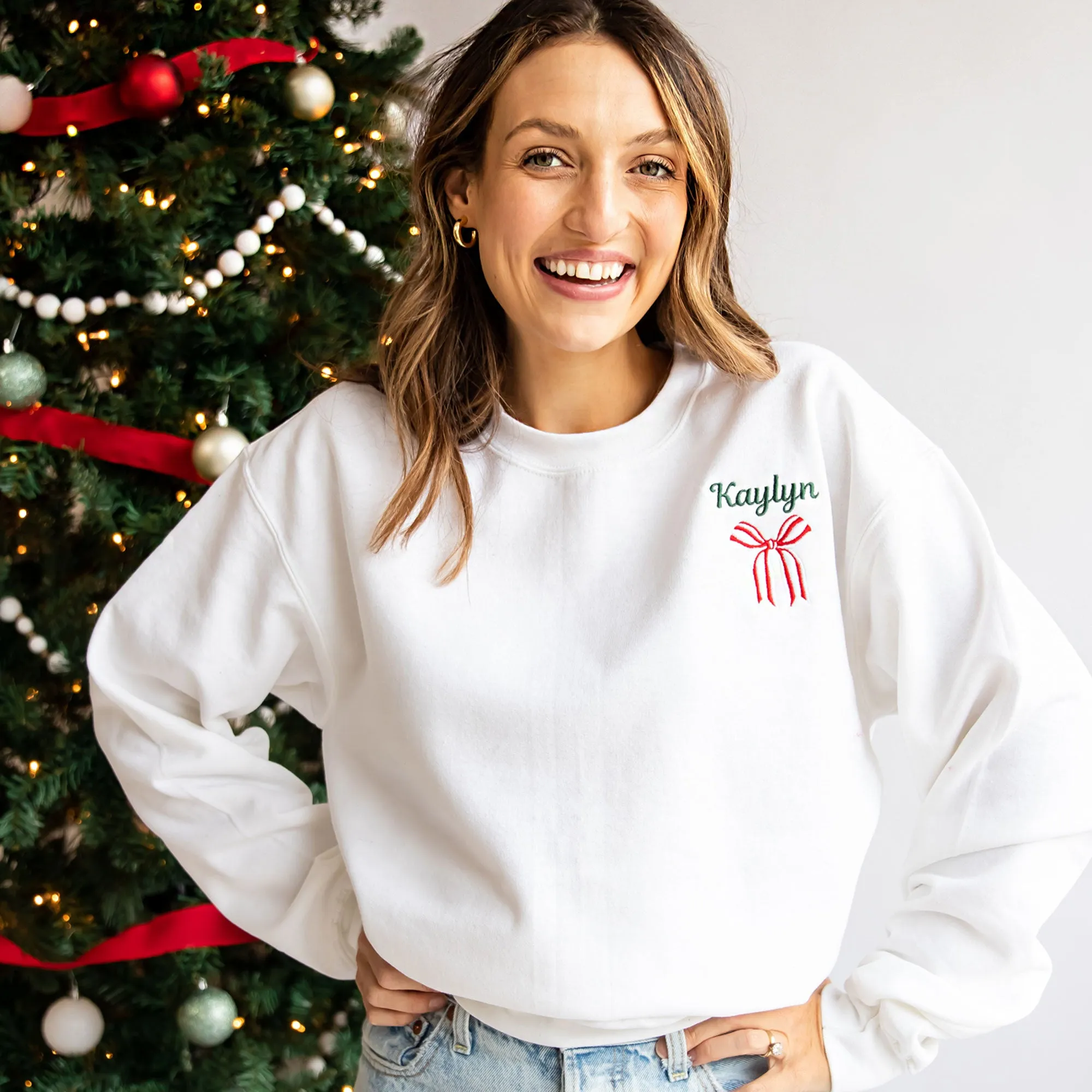 Personalized Striped Ribbon Embroidered Gemma Sweatshirt