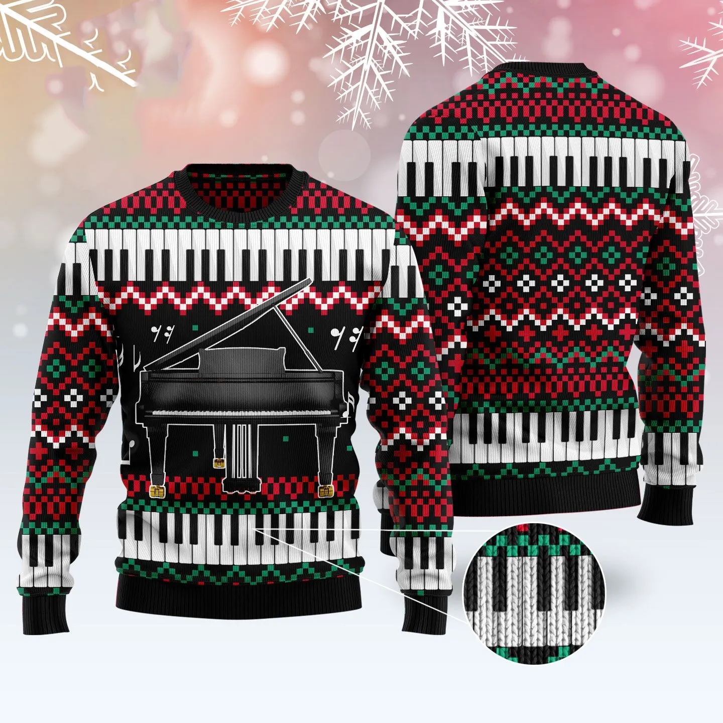 Piano Awesome Pattern Ugly Christmas Sweater, Idea Gift for Piano Lovers