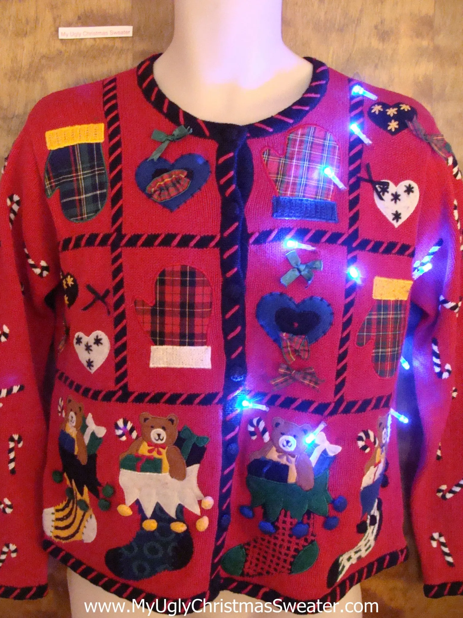 Plaid Party Light Up Ugly Xmas Sweater