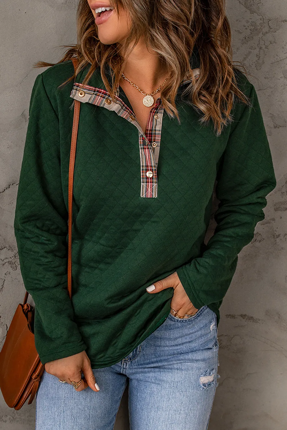 Plaid Snap Down Sweatshirt