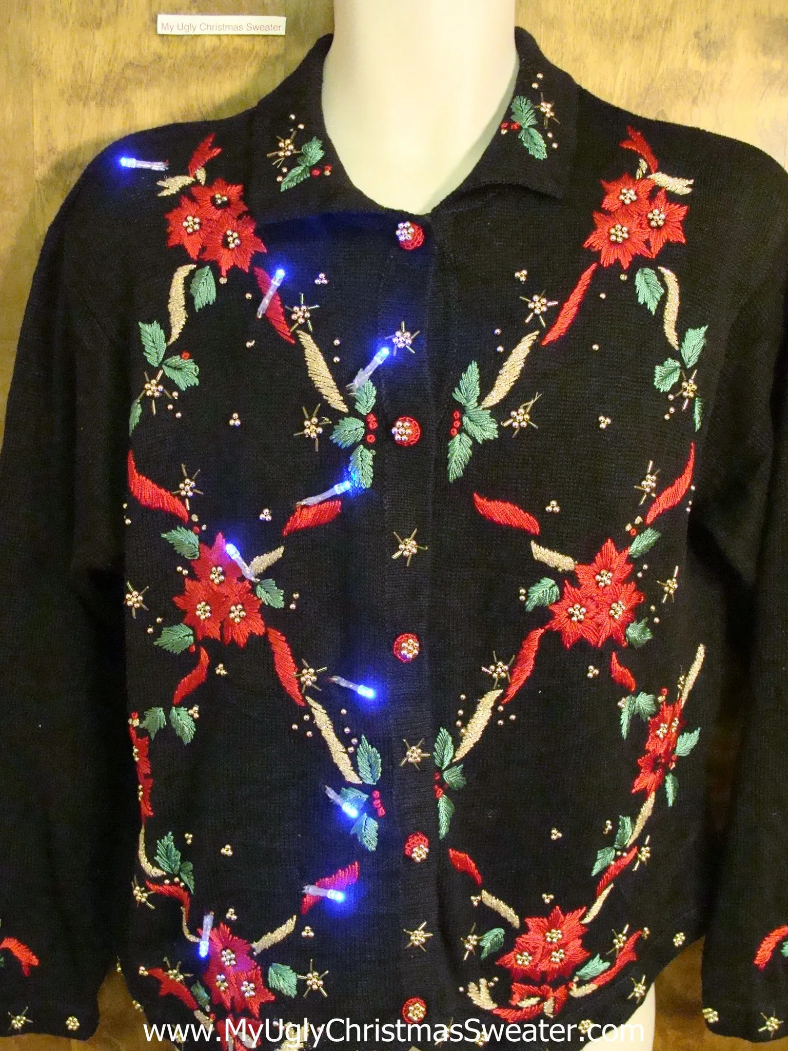 Poinsettia Grid Light Up Ugly Xmas Sweater