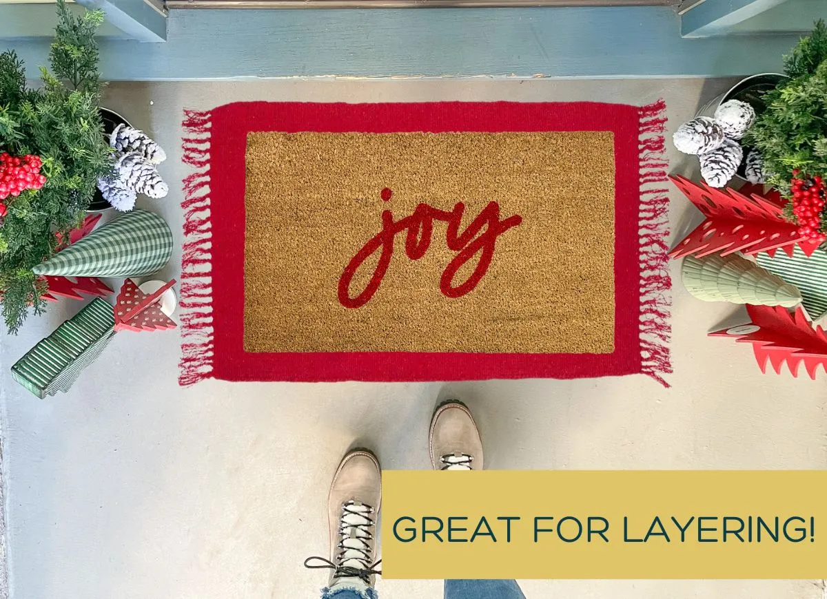 Red Fringe Doormat Layering Rug