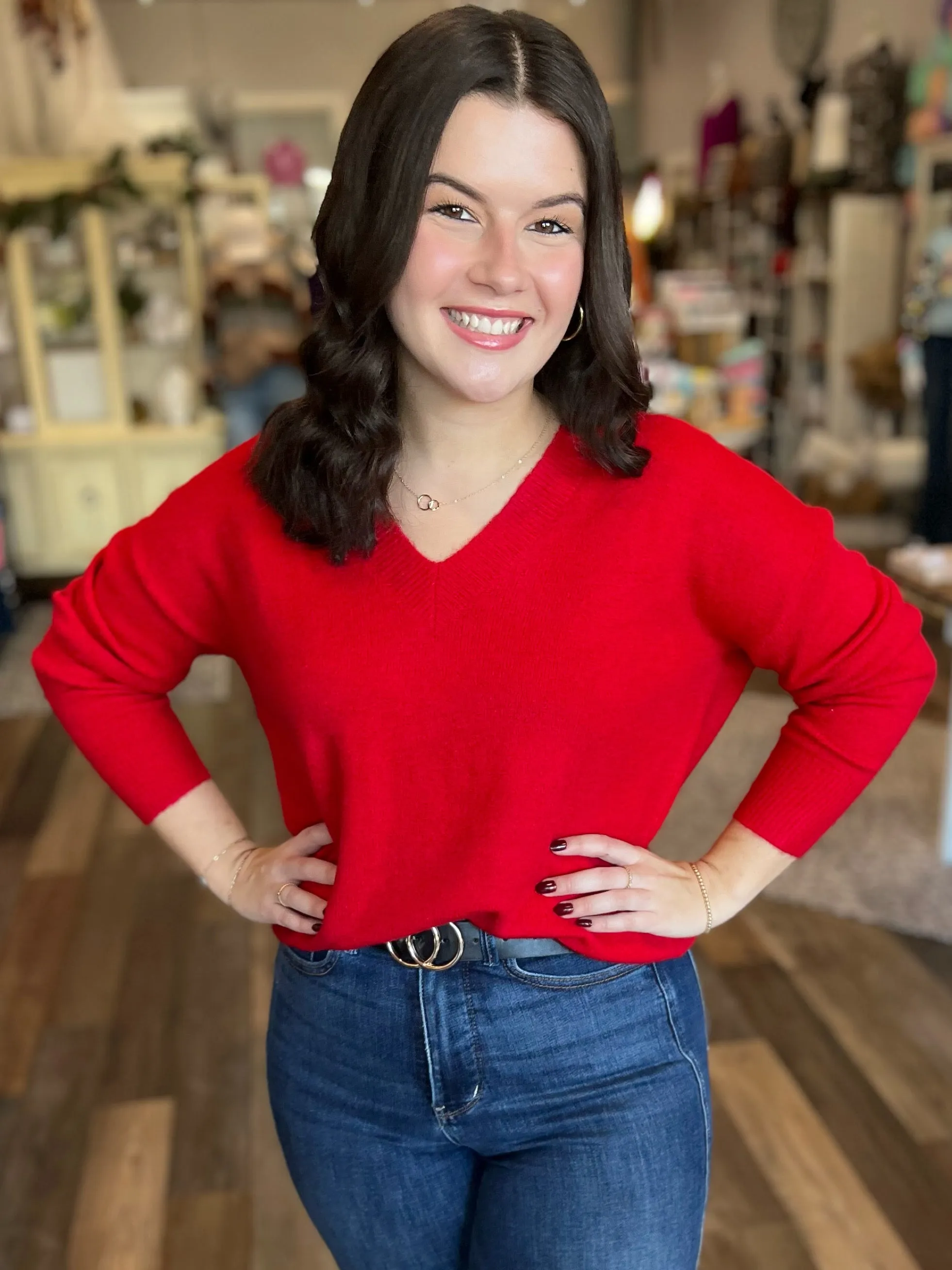 Red Holiday V-Neck Sweater