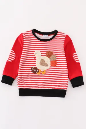 Red stripe thanksgiving turkey french knot boy top