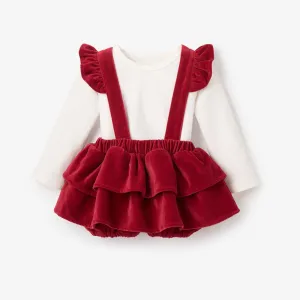 Red Velvet Jumper Skirt Set