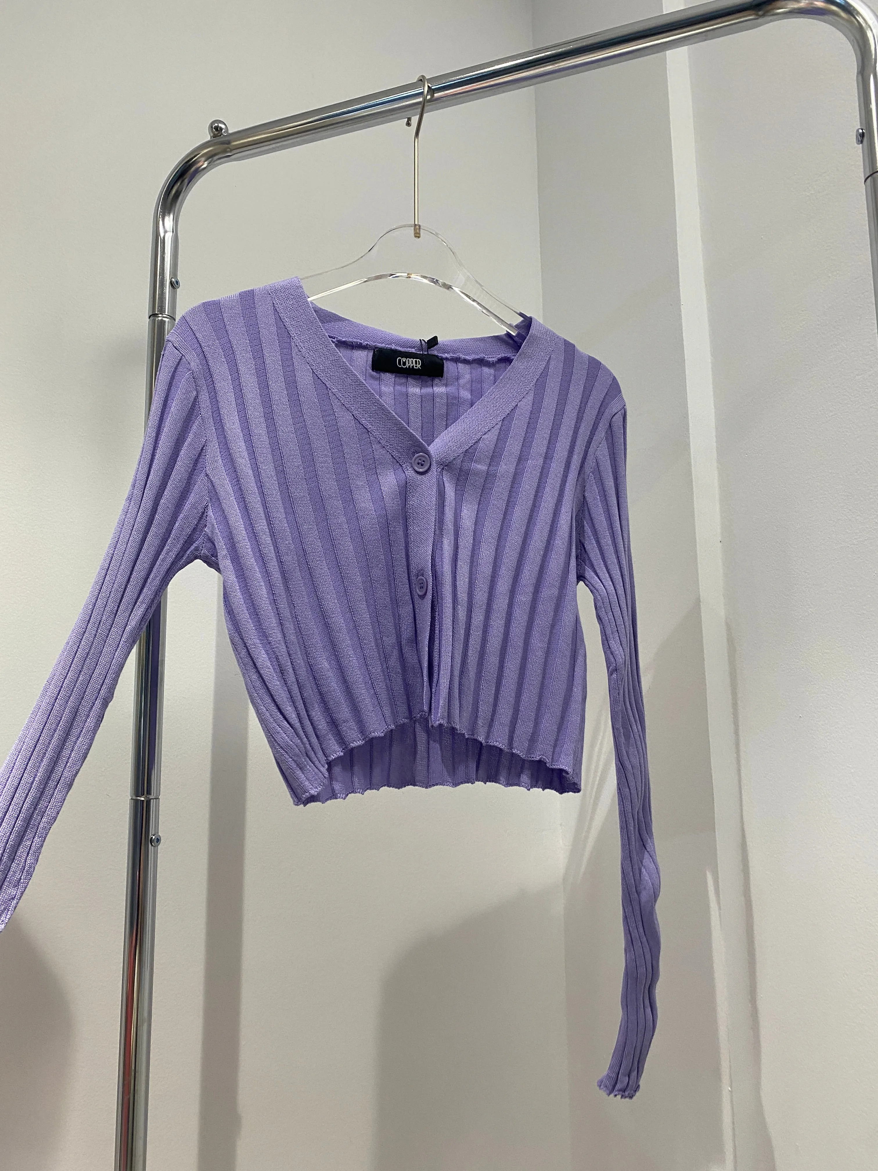 Ribbed Knit Cardigan - Lilac