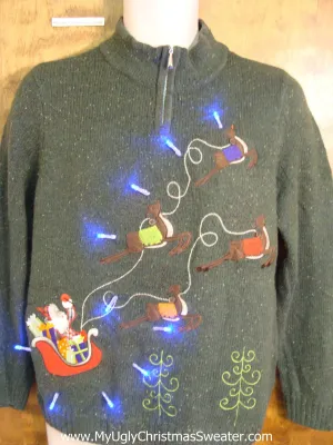 Santa and Reindeer Light Up Cheesy Christmas Sweater