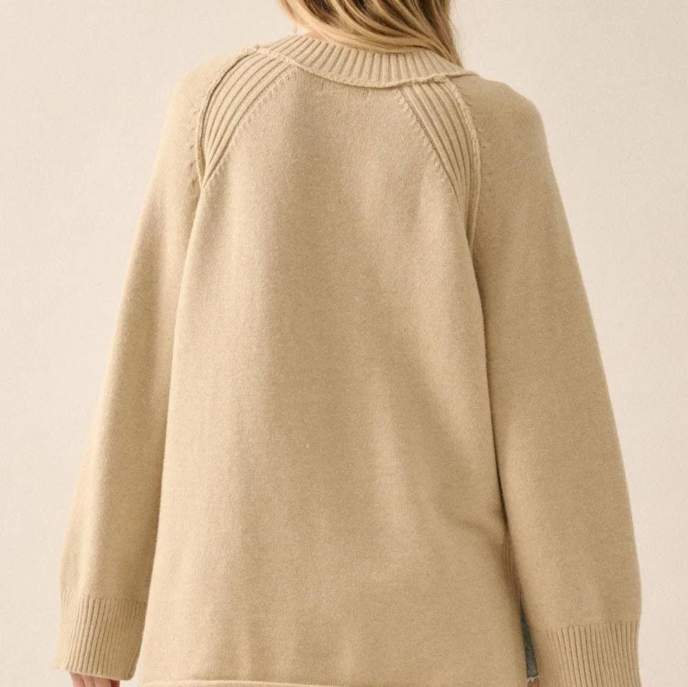 Shayla Rib Knit V Neck Pipe Trim Sweater Top