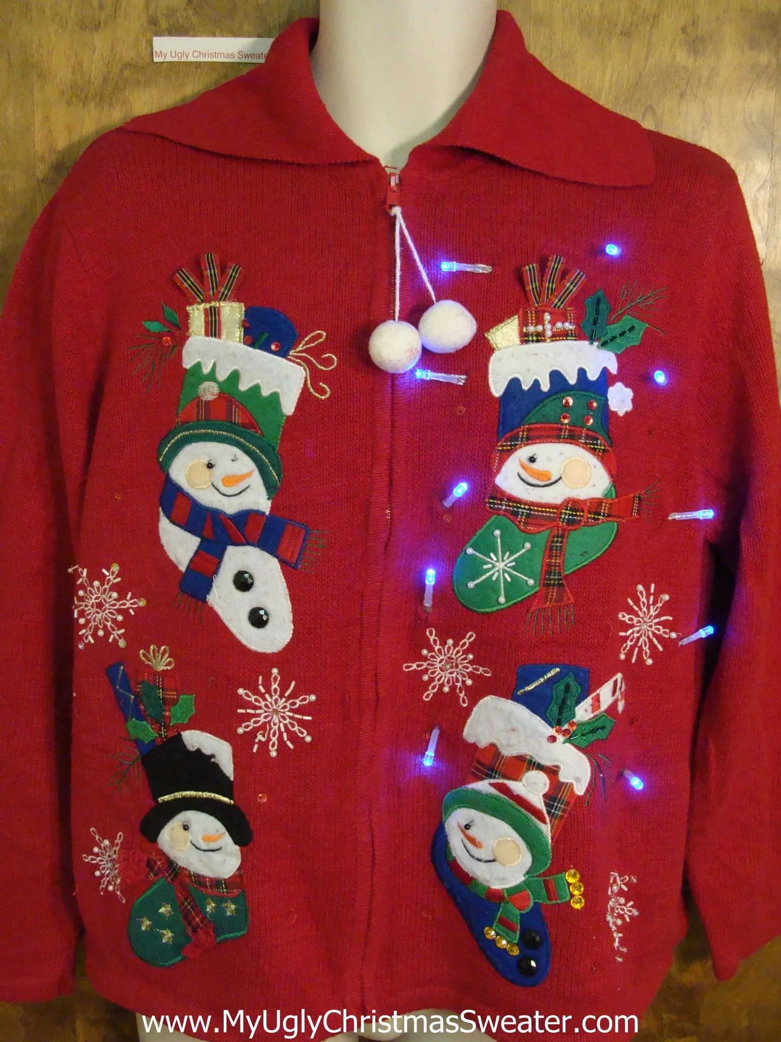 Silly Snowman Stockings Light Up Ugly Xmas Sweater