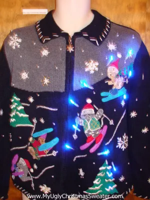 Ski Party with Bears Light Up Ugly Xmas Sweater