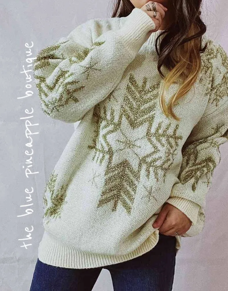 Snowflakes In Gold high-neck sweater