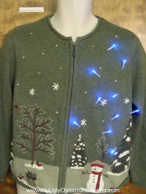 Snowman in the Winter Forest Light Up Ugly Christmas Jumper