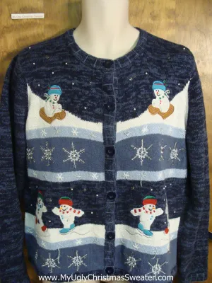 Snowman Playing in the Snow Funny Ugly Sweater for a Christmas Party