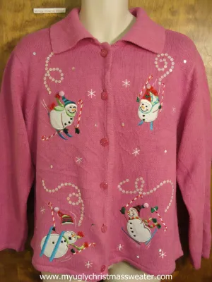 Snowmen on Skis Ugly Christmas Sweater