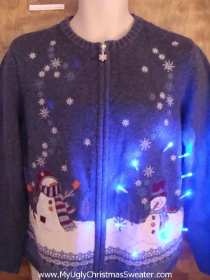 Snowmen with Bubbly Snowflakes Light Up Ugly Xmas Sweater